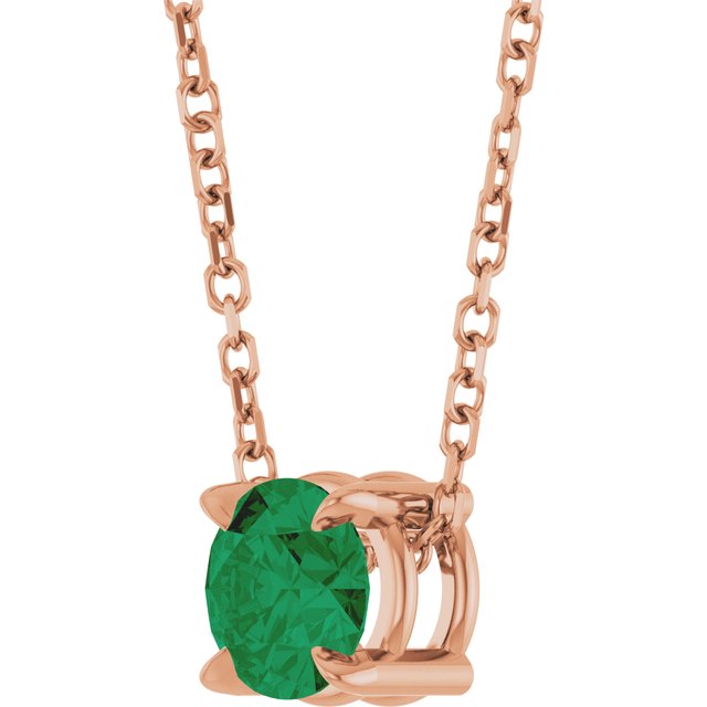 14K Rose 5 mm Lab-Grown Emerald 16-18" Necklace
