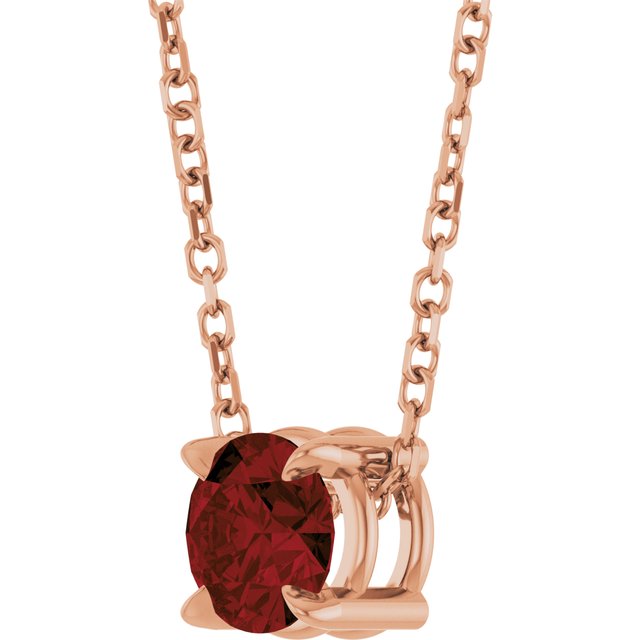 14K Rose 5 mm Natural Mozambique Garnet 16-18" Necklace