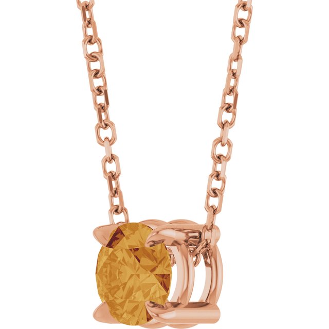 14K Rose 5 mm Natural Citrine 16-18" Necklace