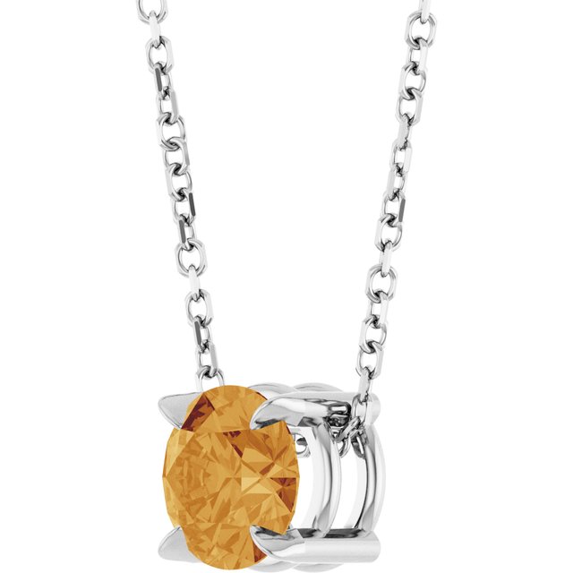 Sterling Silver 6 mm Natural Citrine 16-18" Necklace