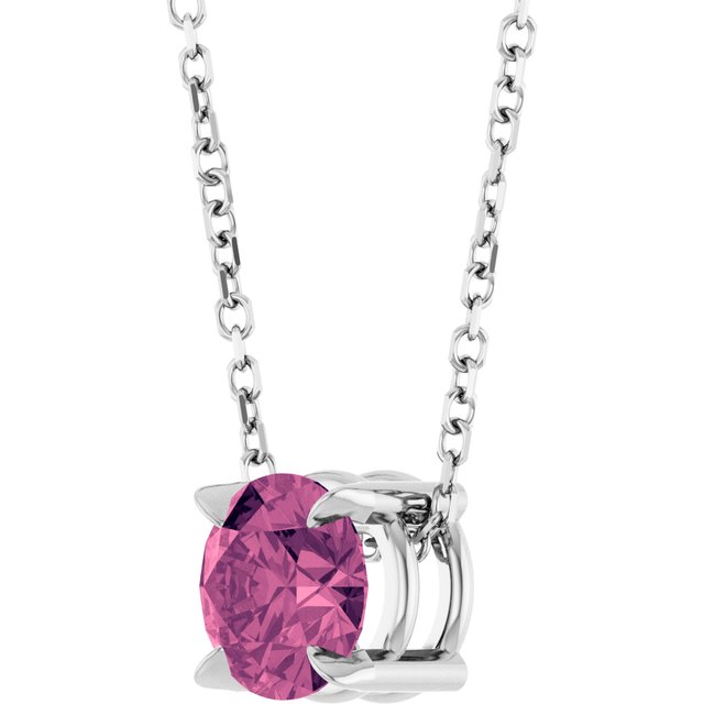 Sterling Silver 6 mm Natural Pink Tourmaline 16-18" Necklace