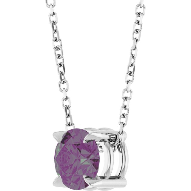 Sterling Silver 6 mm Lab-Grown Alexandrite 16-18" Necklace