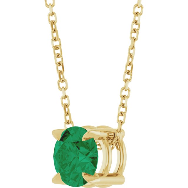 14K Yellow 6 mm Natural Emerald 16-18" Necklace