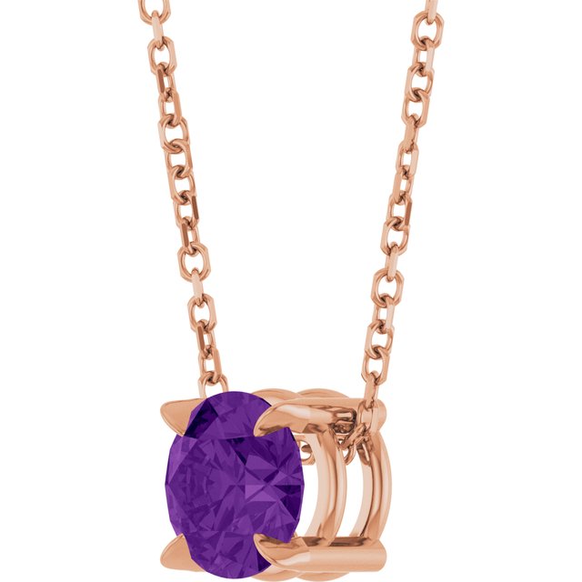 14K Rose 6 mm Natural Amethyst 16-18" Necklace