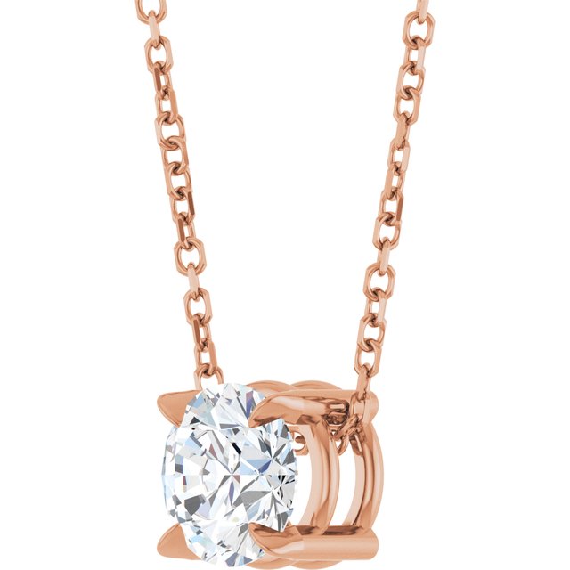 14K Rose 6 mm Natural White Sapphire 16-18" Necklace