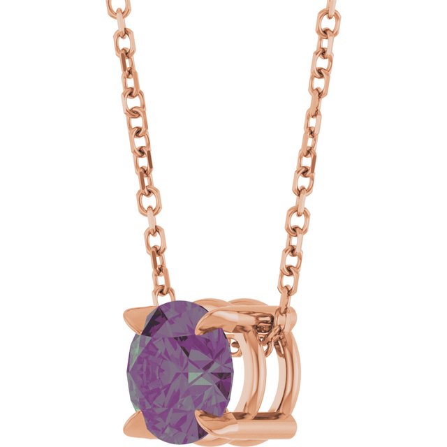 14K Rose 6 mm Lab-Grown Alexandrite 16-18" Necklace