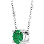 Sterling Silver 6 mm Lab-Grown Emerald 16-18" Necklace