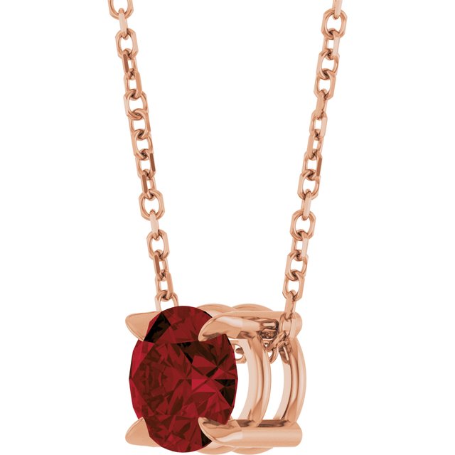 14K Rose 6 mm Natural Mozambique Garnet 16-18" Necklace