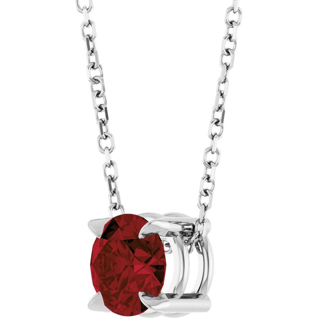 Sterling Silver 6 mm Natural Mozambique Garnet 16-18" Necklace