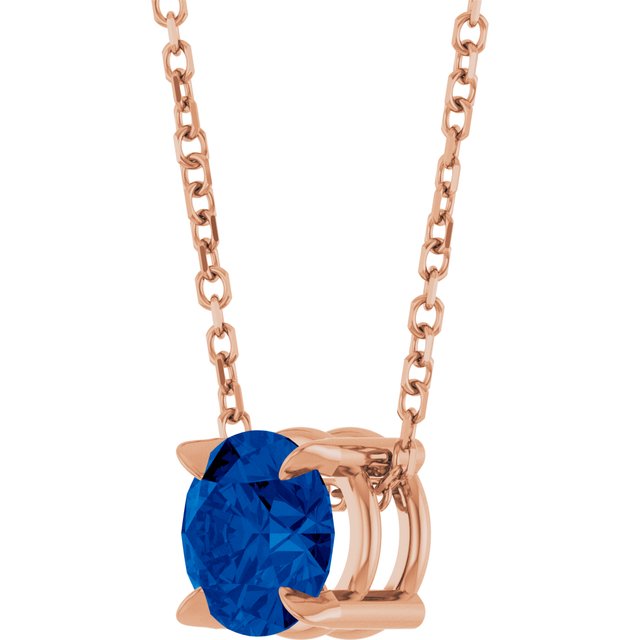 14K Rose 6 mm Natural Blue Sapphire 16-18" Necklace