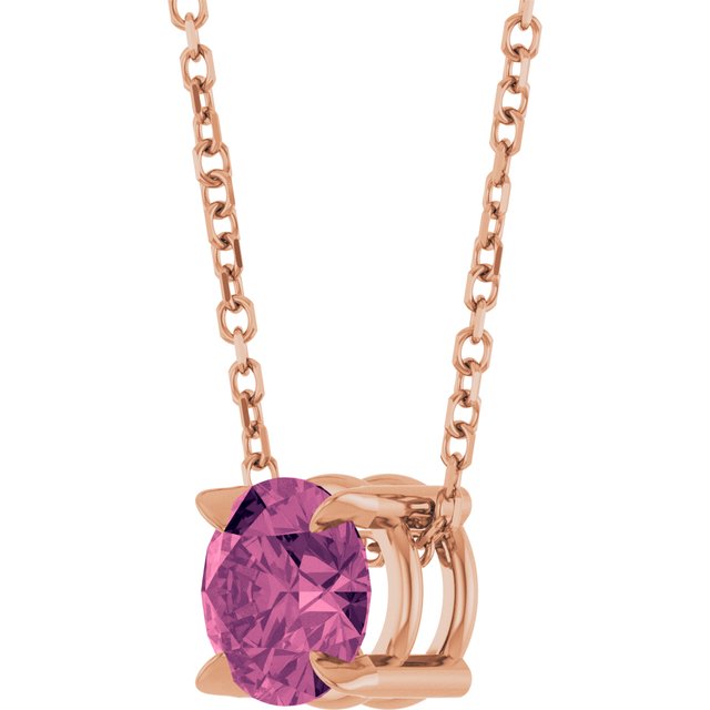 14K Rose 6 mm Natural Pink Tourmaline 16-18" Necklace
