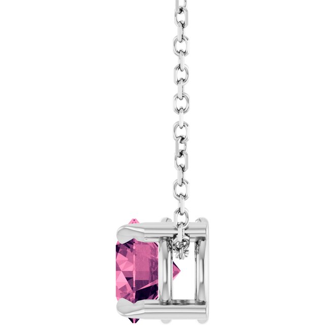Sterling Silver 6 mm Natural Pink Tourmaline 16-18" Necklace