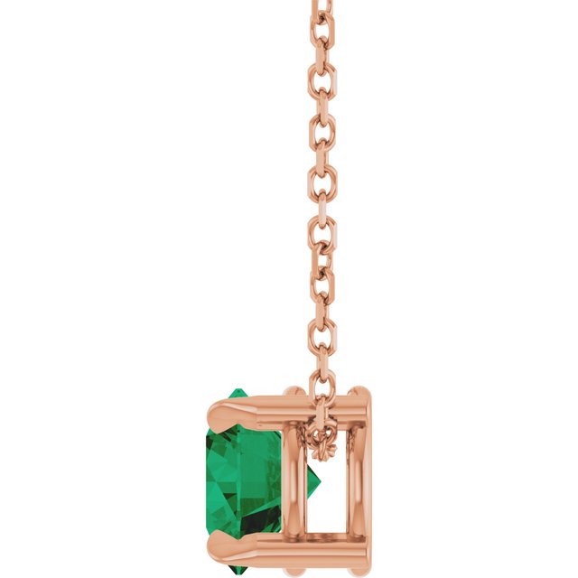 14K Rose 6 mm Natural Emerald 16-18" Necklace