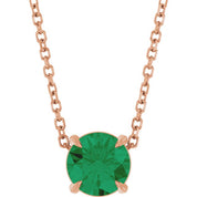 14K Rose 6 mm Natural Emerald 16-18" Necklace
