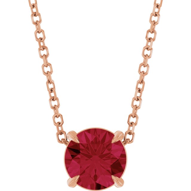 14K Rose 6 mm Lab-Grown Ruby 16-18" Necklace