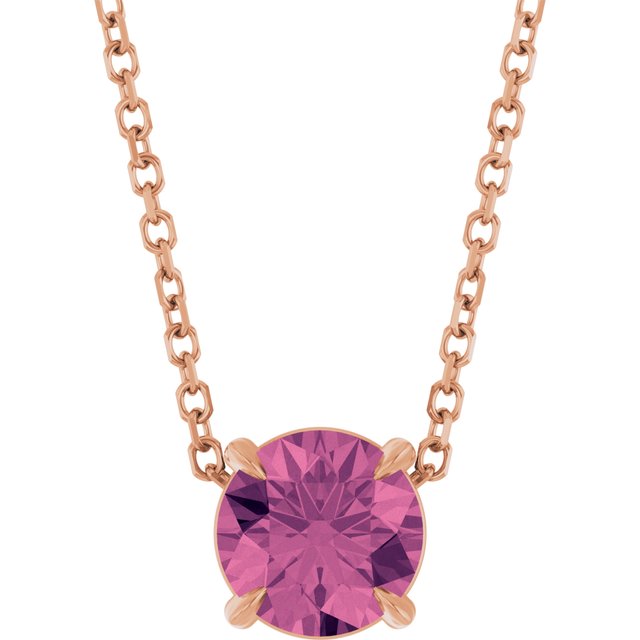 14K Rose 6 mm Natural Pink Tourmaline 16-18" Necklace