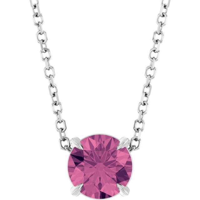 Sterling Silver 6 mm Natural Pink Tourmaline 16-18" Necklace