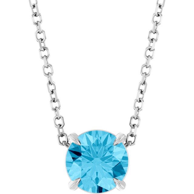 Platinum 6 mm Natural Aquamarine 16-18" Necklace