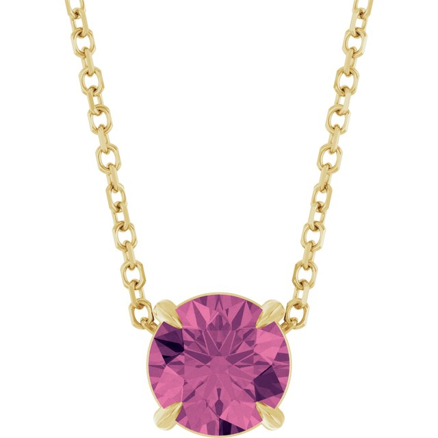 14K Yellow 6 mm Natural Pink Tourmaline 16-18" Necklace