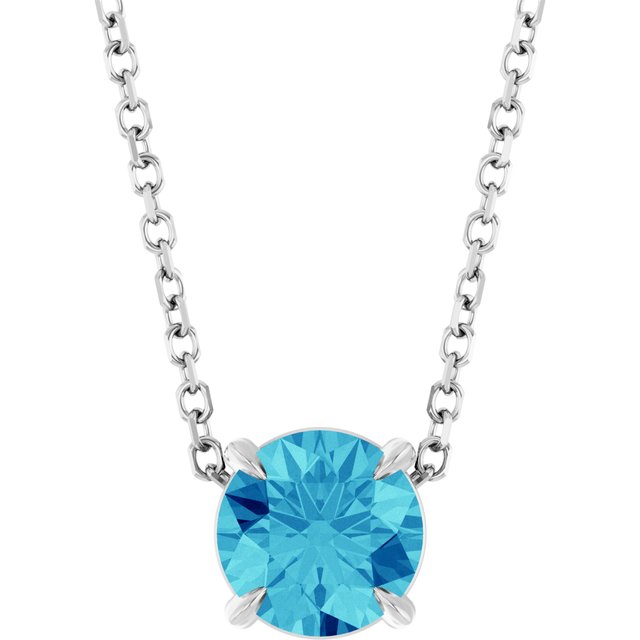 Sterling Silver 6 mm Natural Blue Zircon 16-18" Necklace