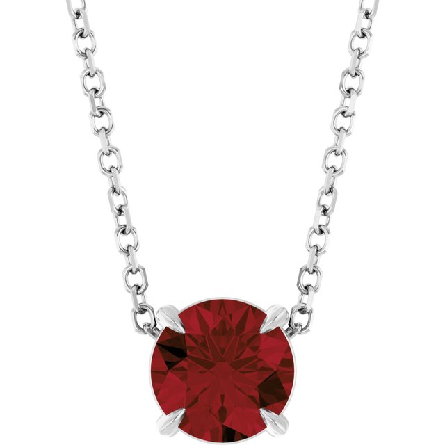 Sterling Silver 6 mm Natural Mozambique Garnet 16-18" Necklace