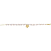 14K Yellow Cultured White Freshwater Pearl & Heart 7-8" Bracelet