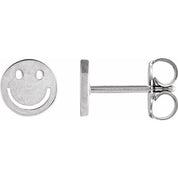 14K White 4 mm Smiley Face Friction Earrings