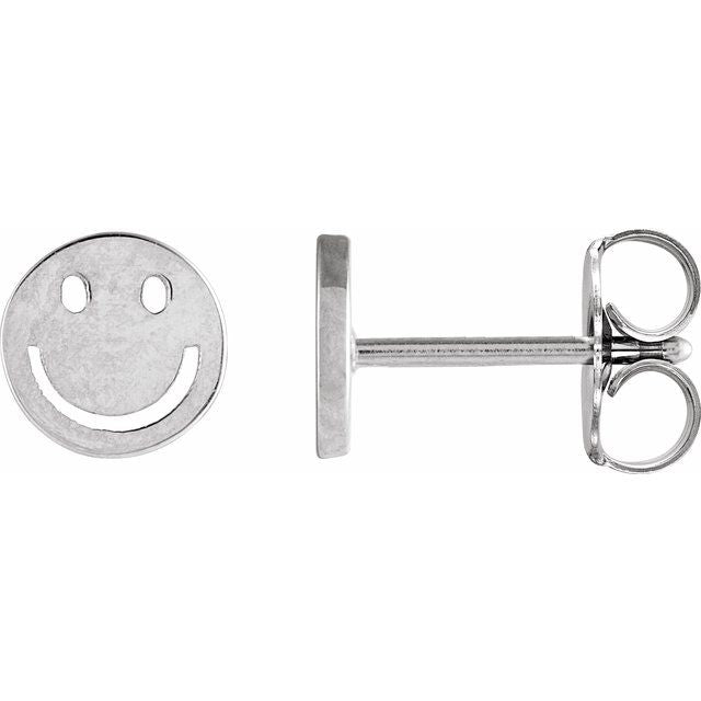 14K White 4 mm Smiley Face Friction Earrings