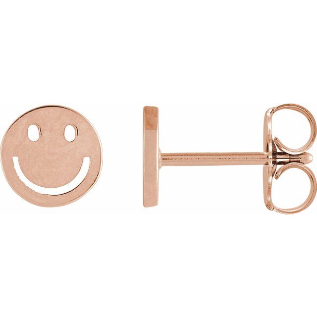 14K Rose 4 mm Smiley Face Friction Earrings