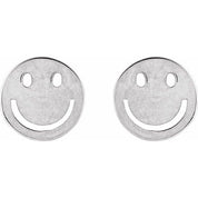 14K White 4 mm Smiley Face Friction Earrings