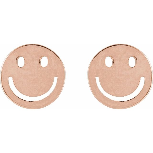14K Rose 4 mm Smiley Face Friction Earrings