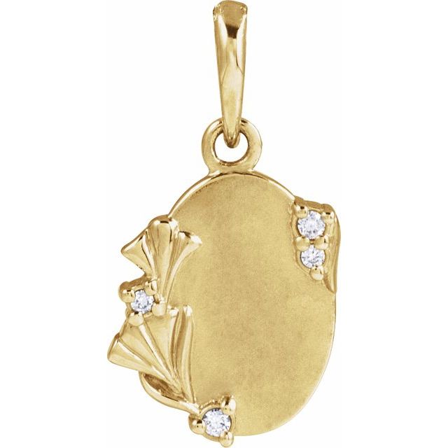 14K Yellow Gold .025 CTW Natural Diamond Engravable Floral Pendant - 88725:106:P