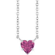 14K White Natural Pink Tourmaline Solitaire 18" Necklace