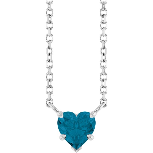 14K White Natural London Blue Topaz Solitaire 18" Necklace