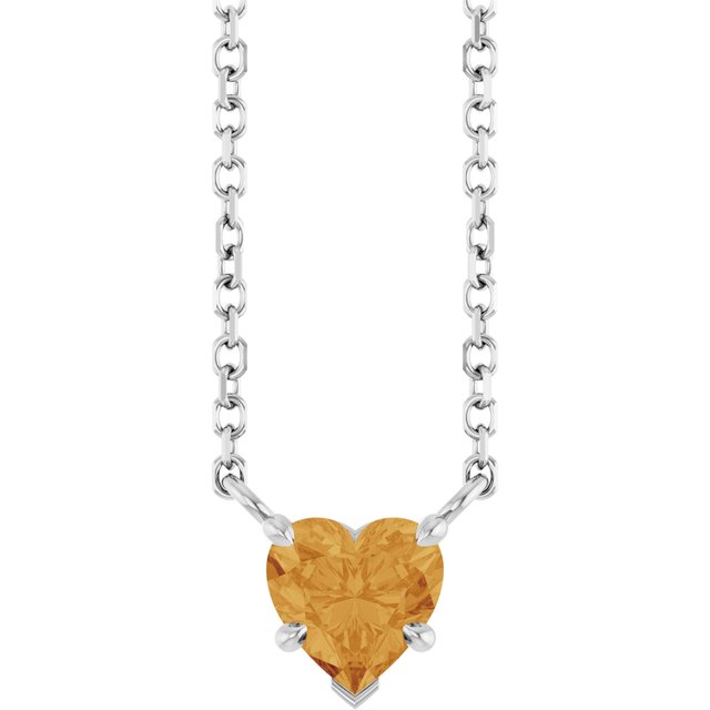 Sterling Silver Natural Citrine Solitaire 18" Necklace