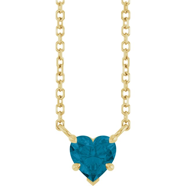 14K Yellow Natural London Blue Topaz Solitaire 18" Necklace