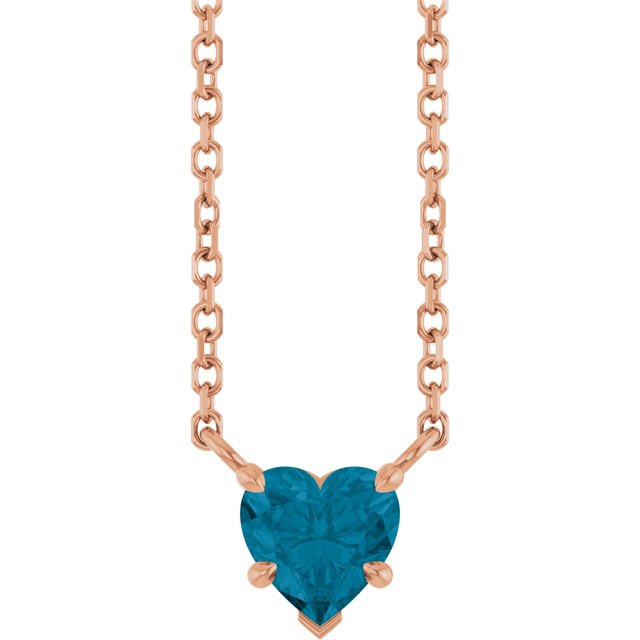 14K Rose Natural London Blue Topaz Solitaire 18" Necklace