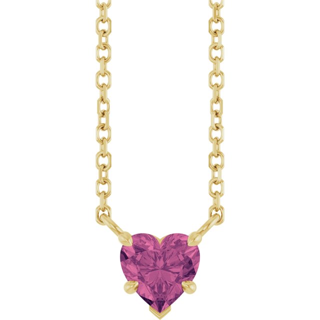 14K Yellow Natural Pink Tourmaline Solitaire 18" Necklace