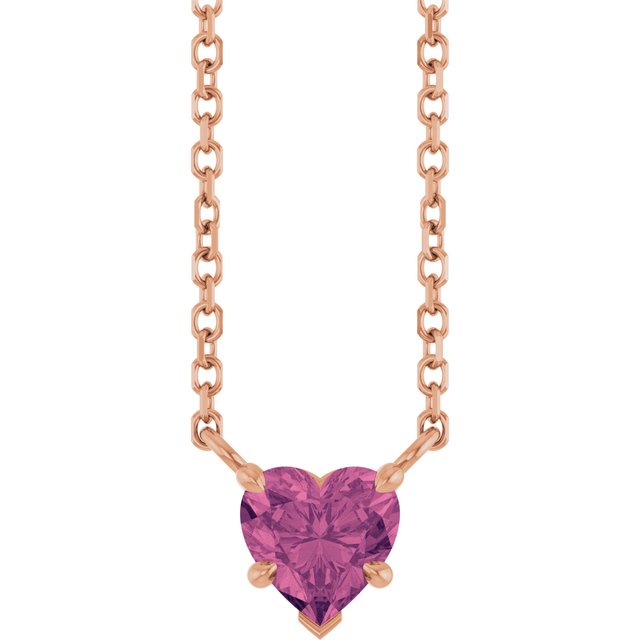 14K Rose Natural Pink Tourmaline Solitaire 18" Necklace