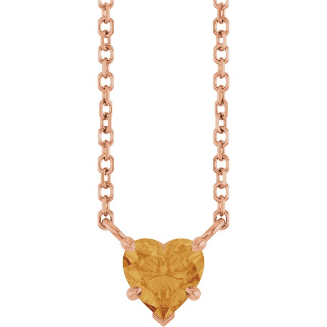 14K Rose Natural Citrine Solitaire 18" Necklace