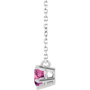14K White Natural Pink Tourmaline Solitaire 18" Necklace