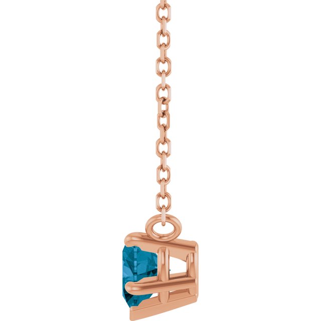14K Rose Natural London Blue Topaz Solitaire 18" Necklace