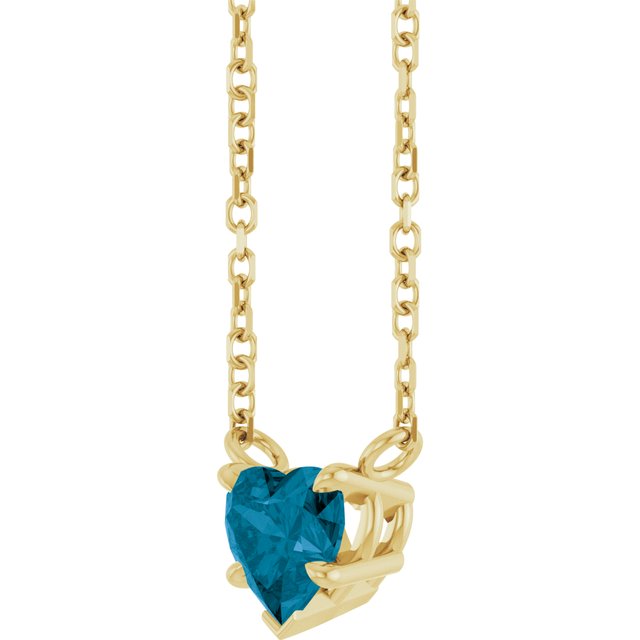 14K Yellow Natural London Blue Topaz Solitaire 18" Necklace