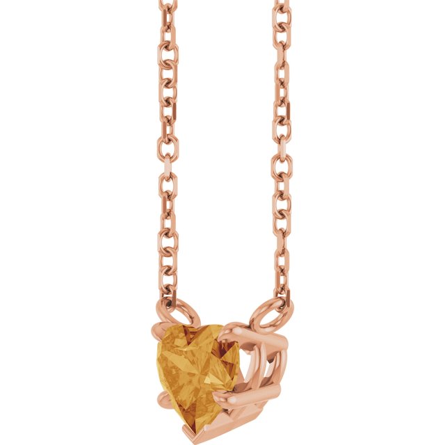 14K Rose Natural Citrine Solitaire 18" Necklace