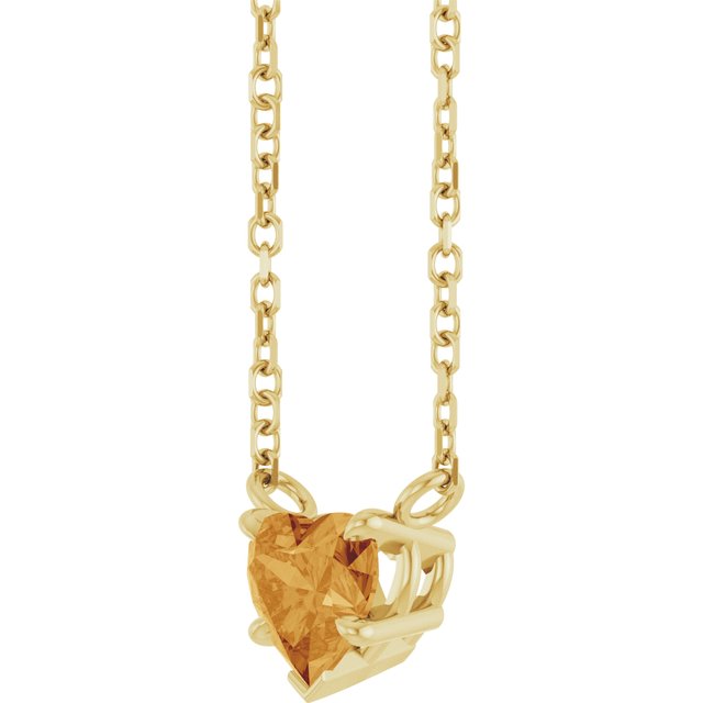 14K Yellow Natural Citrine Solitaire 18" Necklace