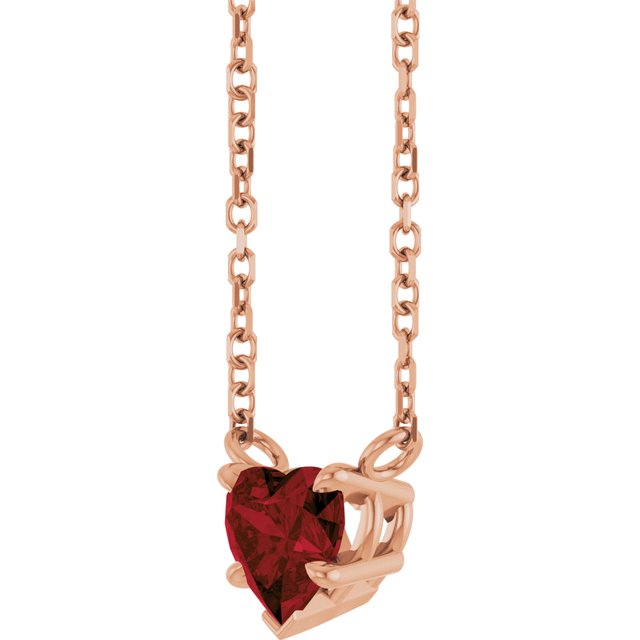 14K Rose Natural Mozambique Garnet Solitaire 18" Necklace