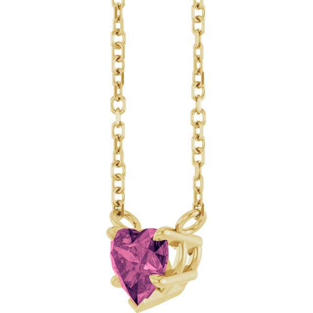 14K Yellow Natural Pink Tourmaline Solitaire 18" Necklace