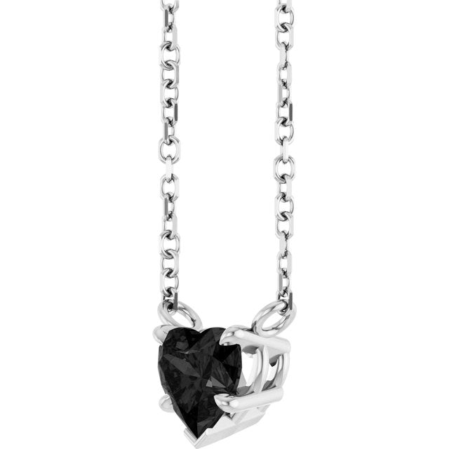 14K White Natural Onyx Solitaire 18" Necklace