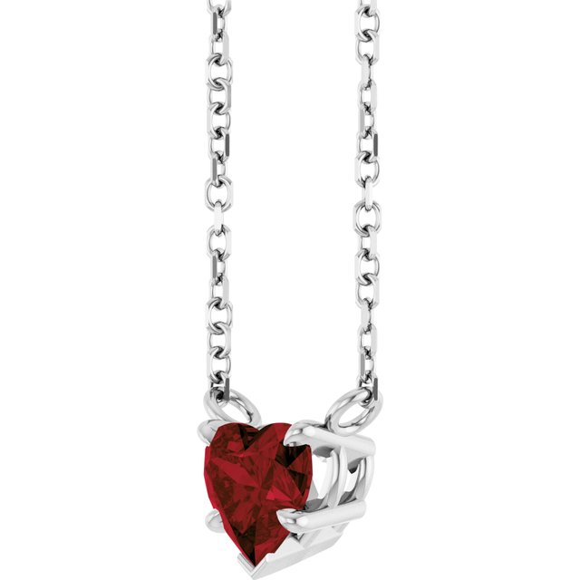 Sterling Silver Natural Mozambique Garnet Solitaire 18" Necklace