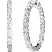 14K White 3 CTW Lab-Grown Diamond Inside-Outside Hinged 30 mm Hoop Earrings